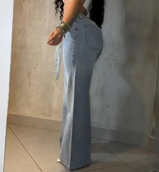 Allure | Rhinestone High Waisted Jeans with Waist Belt