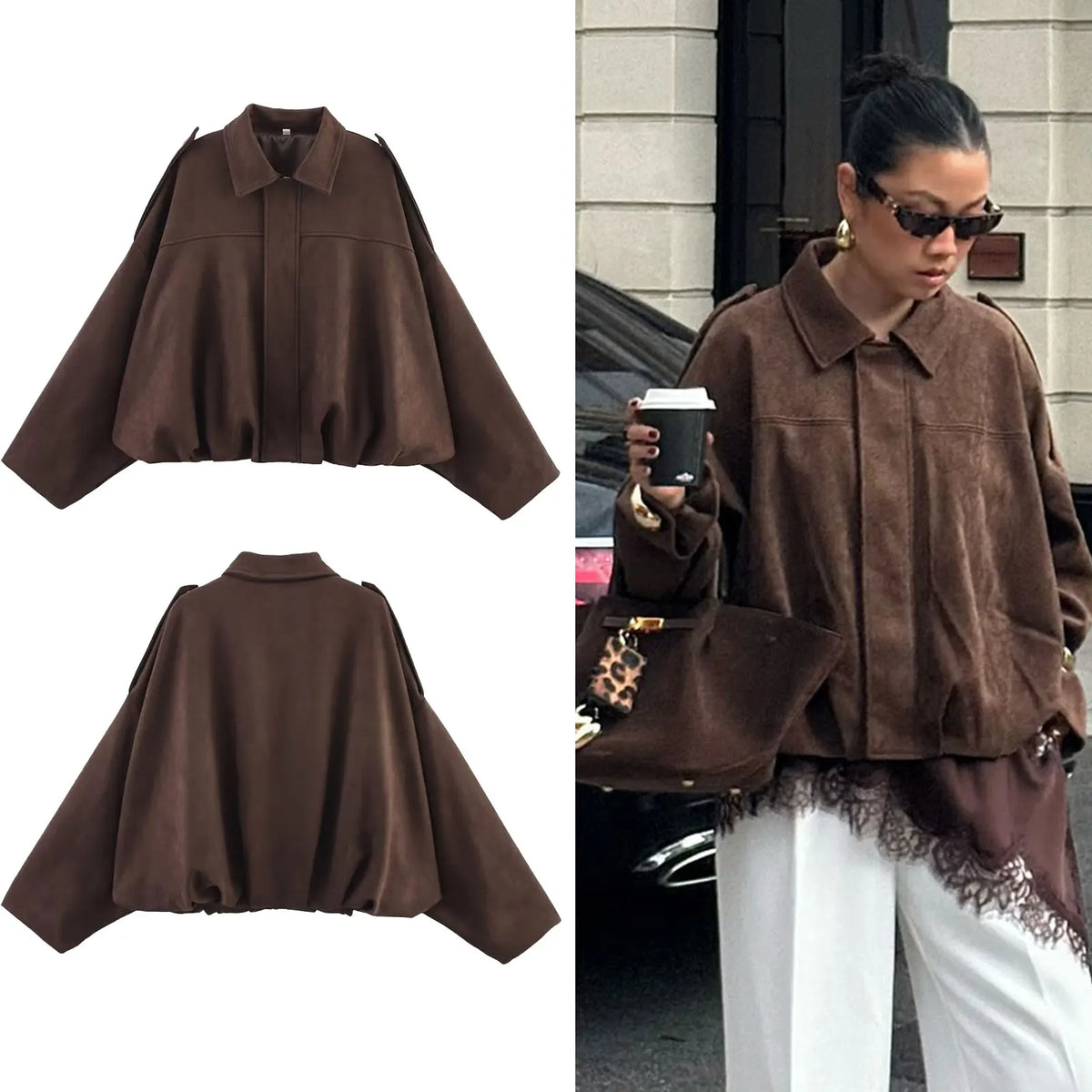 Brandy | Oversized Suede-Texture Jacket