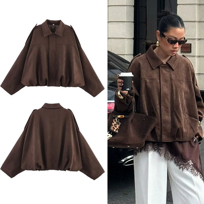 Brandy | Oversized Suede-Texture Jacket