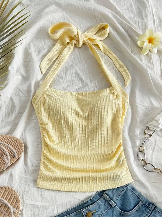 Poppy | Yellow Knit Tie Top