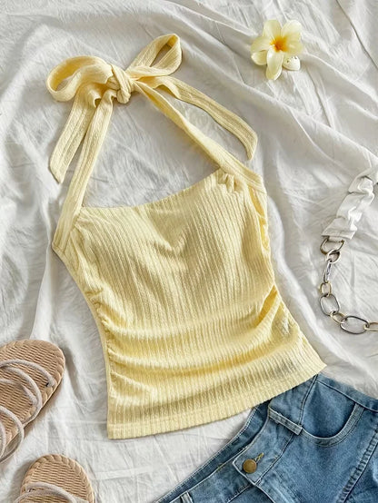 Poppy | Yellow Knit Tie Top