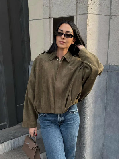 Brandy | Oversized Suede-Texture Jacket