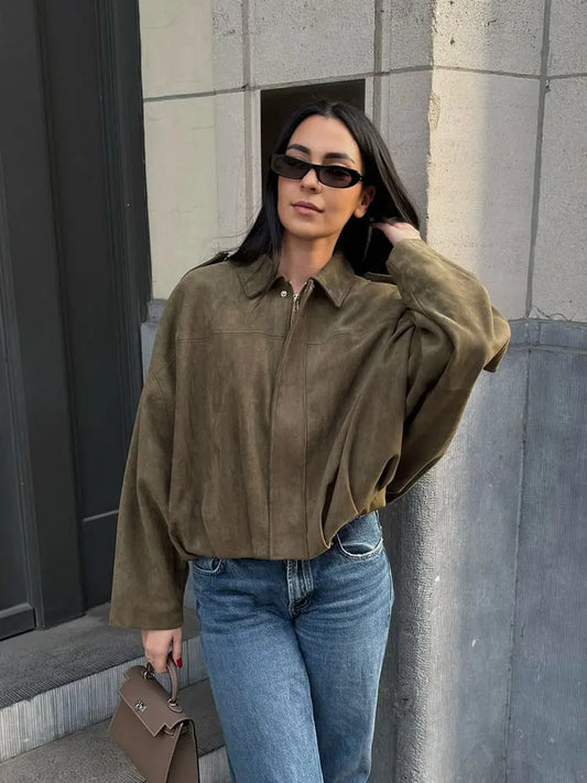Brandy | Oversized Suede-Texture Jacket