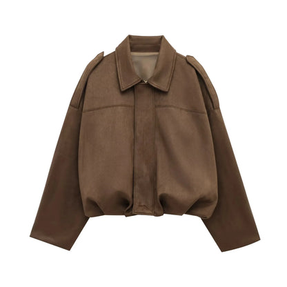 Brandy | Oversized Suede-Texture Jacket